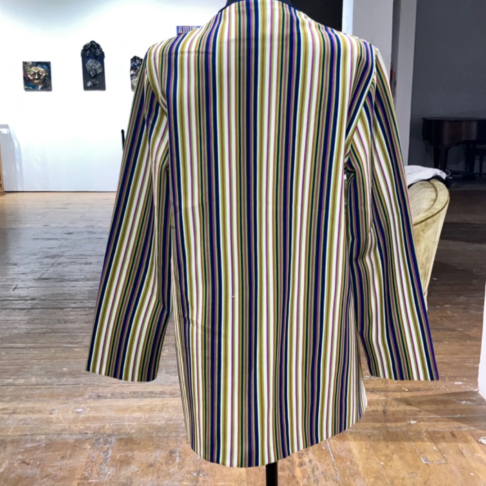 Vintage 70s Jantzen cool tone vertical stripe polyester blazer - Picture 3 of 11